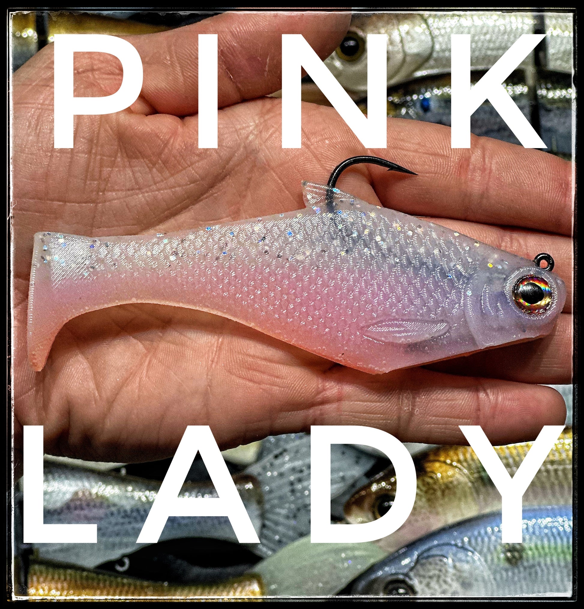 Boot-tail Bacca Burrito swimbait pink iridescent soft plastic Bull Shad Swimbaits with hook visible packaging on Tampa Home & Garden Store