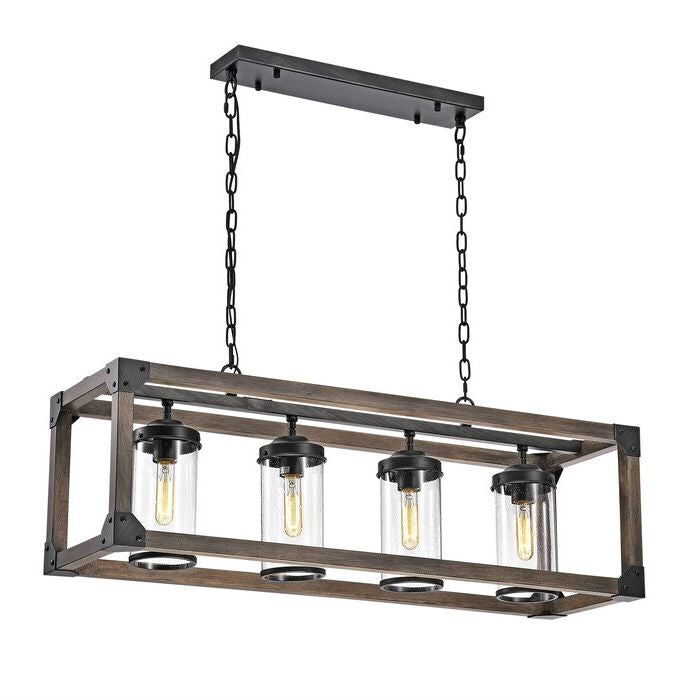 Lámpara de araña rectangular regulable de 4 luces con detalles de hierro forjado
