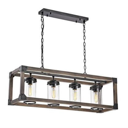 Lámpara de araña rectangular regulable de 4 luces con detalles de hierro forjado