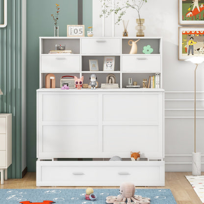ueen Size Murphy Bed with Bookcase, Bedside Shelves and a Big Drawer, White - Tampa Home & Garden Store