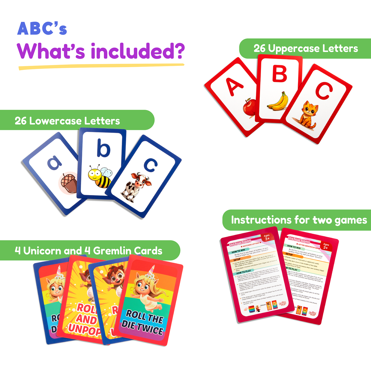 ABC Learn Uppercase & Lowercase Letters Card Pack by The Fidget Games, 26 upper & lower cards on Tampa Home & Garden Store