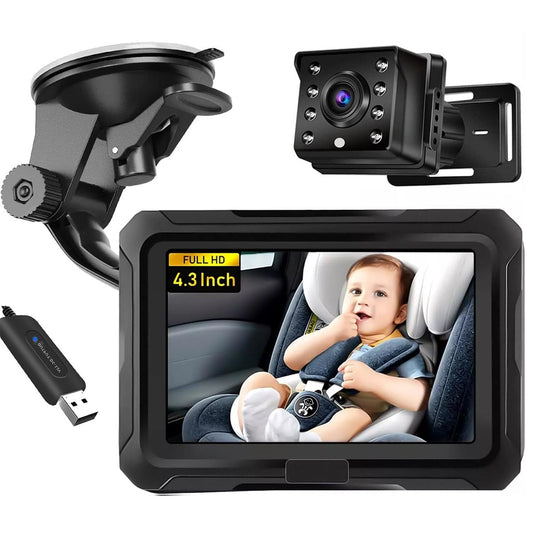 Monitor de bebé para coche de modelo privado HD 1080P de 4.3 pulgadas, espejo retrovisor con cámara para bebé