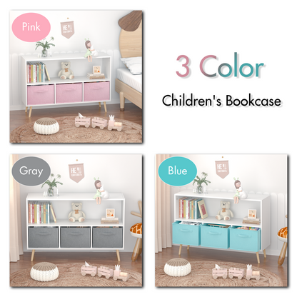 Kids bookcase with Collapsible Fabric Drawers Children's Book Display Toy Storage Cabinet Organizer White/Blue - Tampa Home & Garden Store
