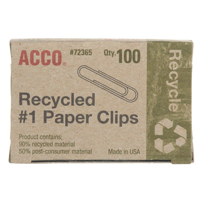 ACCO Recycled Paper Clips, #1 Size, Smooth Silver Finish – 100/Box - Tampa Home & Garden Store