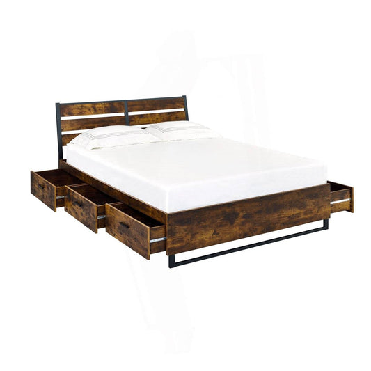 King Size Industrial Slatted Headboard Platform Bed Frame with 6 Storage Drawers - Tampa Home & Garden Store