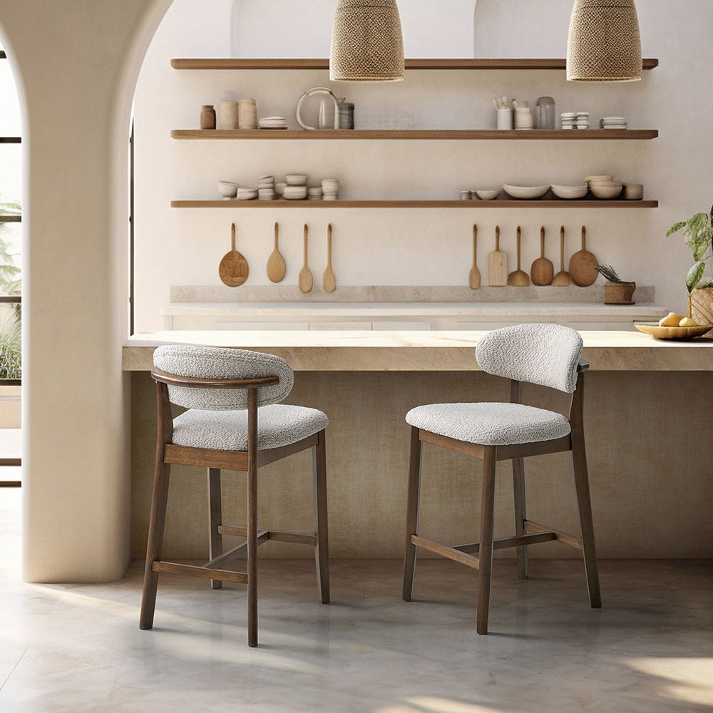 ACTU Counter Stools, set of 2, 26” upholstered gray fabric, solid wood on Tampa Home & Garden Store
