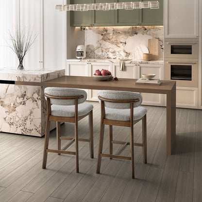 ACTU Counter Stools 2, 26" upholstered gray fabric solid wood bar stools midcentury kitchen on Tampa Home & Garden Store