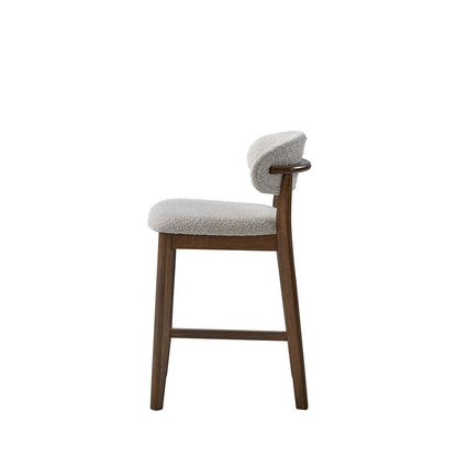 ACTU Counter Stool 26-inch solid wood frame with beige boucle upholstered seat, mid-century modern on Tampa Home & Garden Store