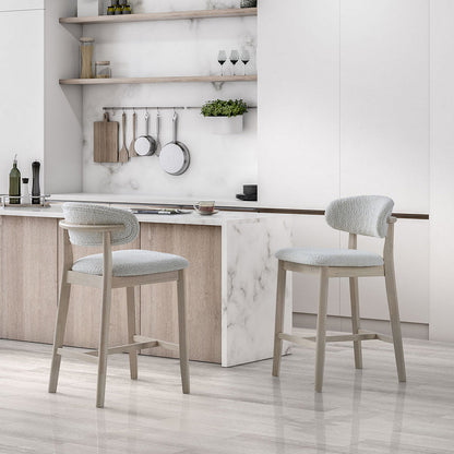 ACTU Counter Stools set of 2, 26” upholstered bar stools with solid wood frame in light gray on Tampa Home & Garden Store