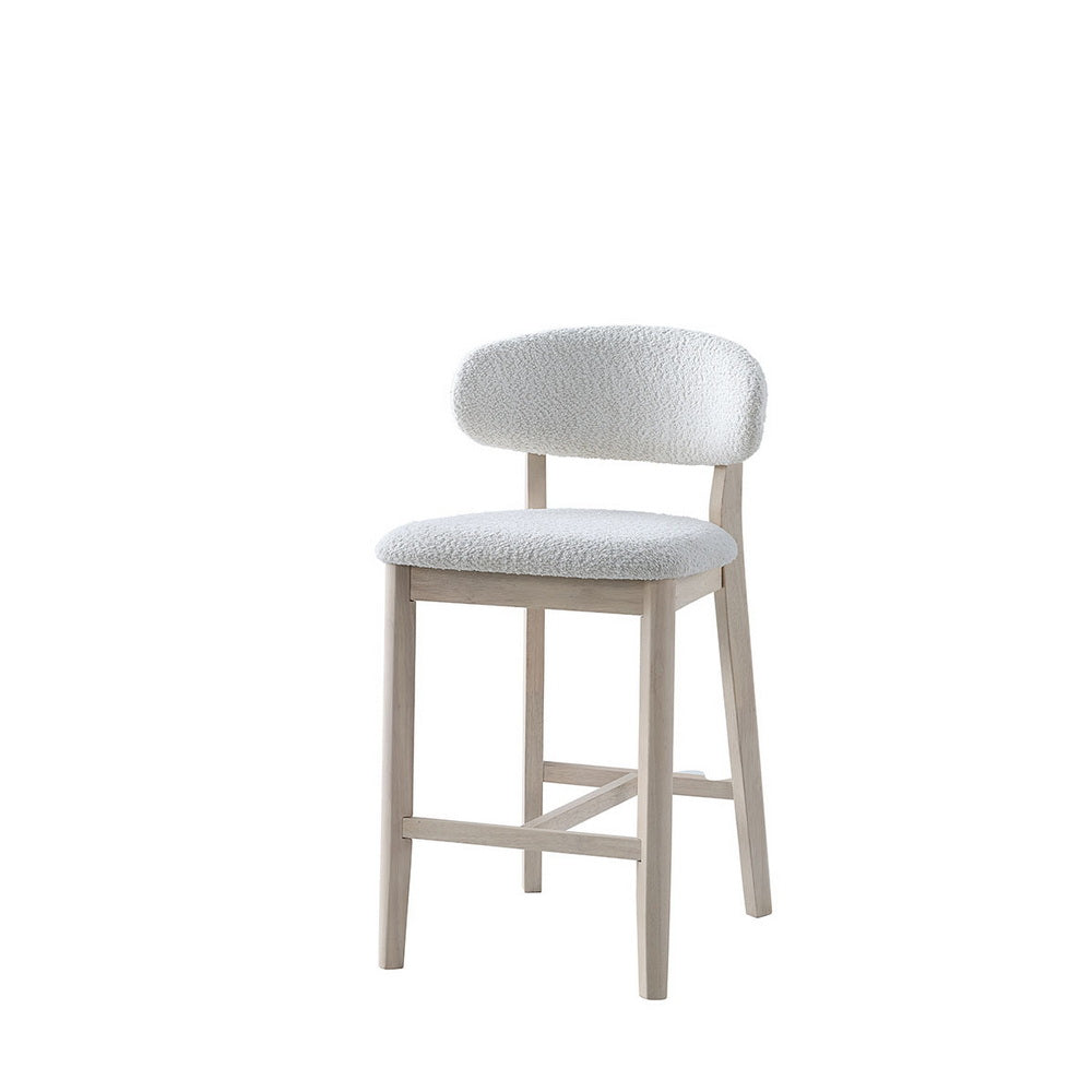 ACTU counter stool solid wood frame with white boucle upholstery, 26in height on Tampa Home & Garden Store
