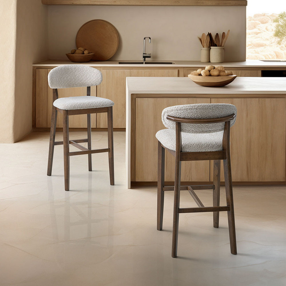ACTU Bar Stools set of 2, 30 in high, upholstered gray fabric with wood legs, mid-century on Tampa Home & Garden Store