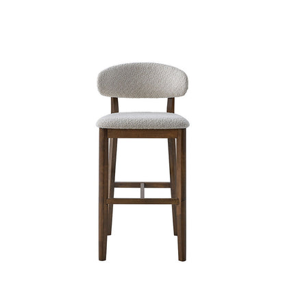 ACTU Bar Stool, 30in tall, solid wood frame, beige boucle upholstery, mid-century modern on Tampa Home & Garden Store