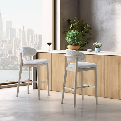 ACTU Bar Stools 2-pack, 30-inch bar stools with gray fabric and solid wood frame on Tampa Home & Garden Store