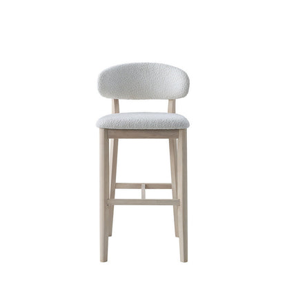 ACTU Bar Stool 30in, upholstered seat and curved back in light gray fabric, solid wood on Tampa Home & Garden Store