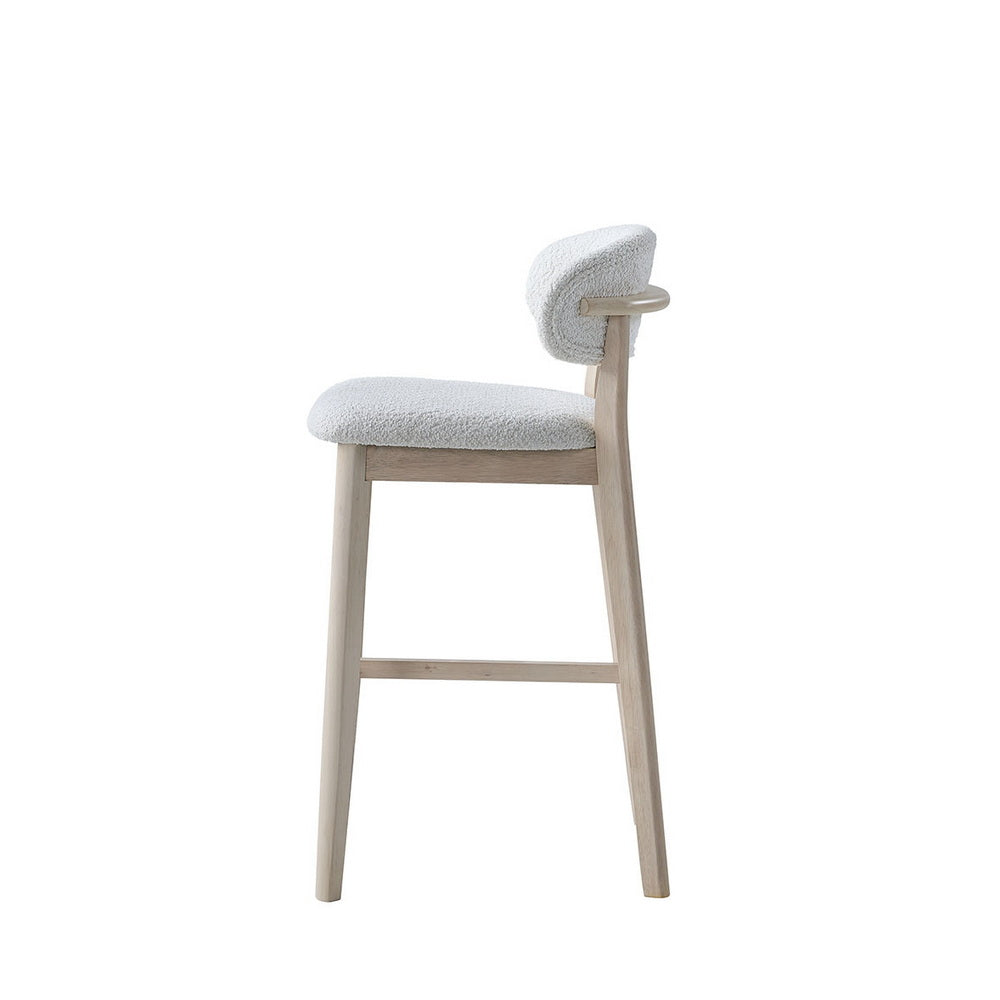 ACTU Bar Stool 30-inch, upholstered solid wood bar chair with natural wood legs and white fabric on Tampa Home & Garden Store