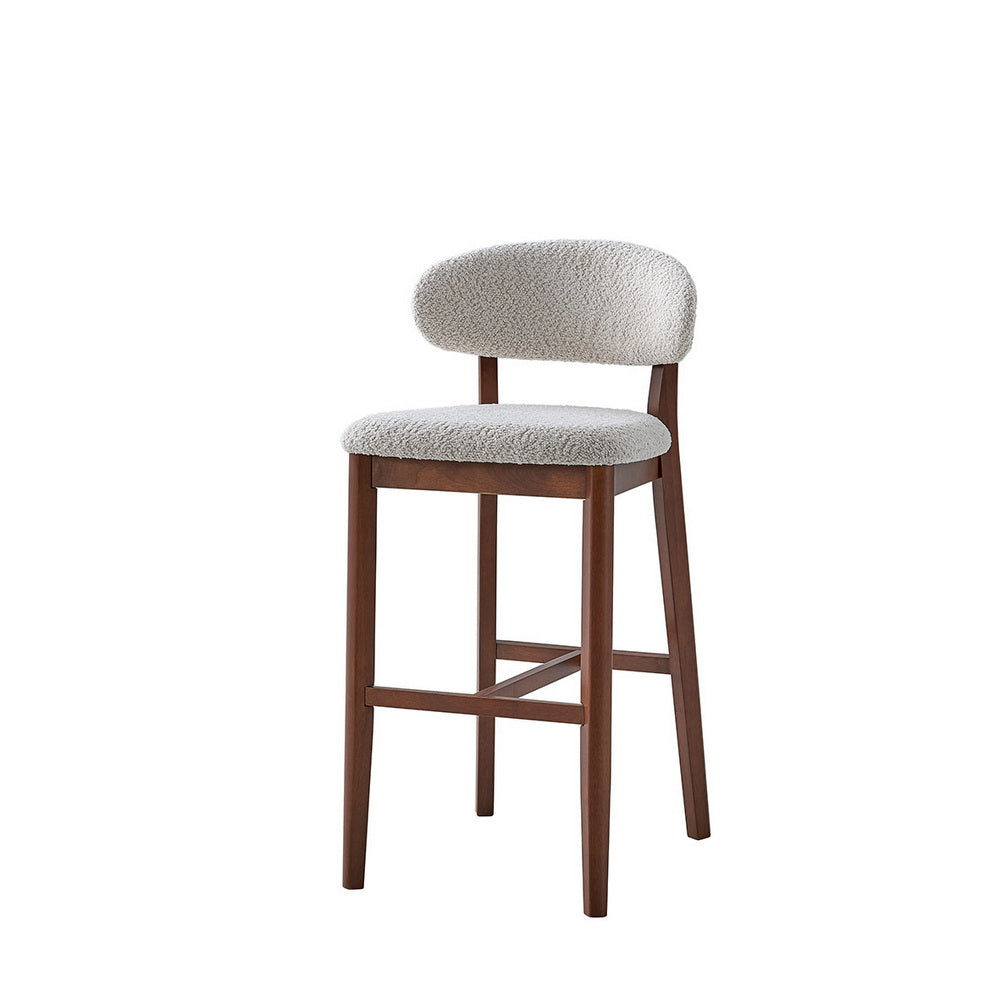 ACTU Bar Stool 30 inch upholstered beige boucle seat and backrest solid wood frame mid century on Tampa Home & Garden Store