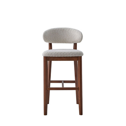 ACTU Bar Stool 30” solid wood frame with light boucle upholstered seat and backrest midcentury on Tampa Home & Garden Store