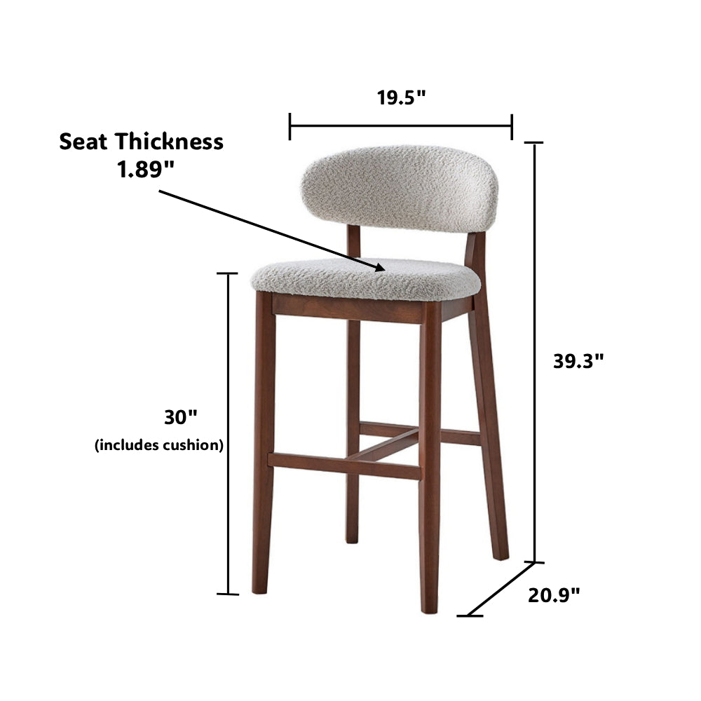 ACTU FURNITURE Bar Stools Set of 2, 30-inch upholstered beige boucle, solid wood legs on Tampa Home & Garden Store