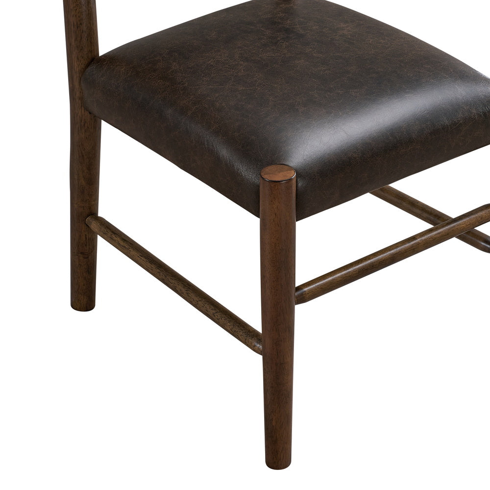 Dining chair by ACTU FURNITURE with dark brown faux leather seat and solid wood legs on Tampa Home & Garden Store