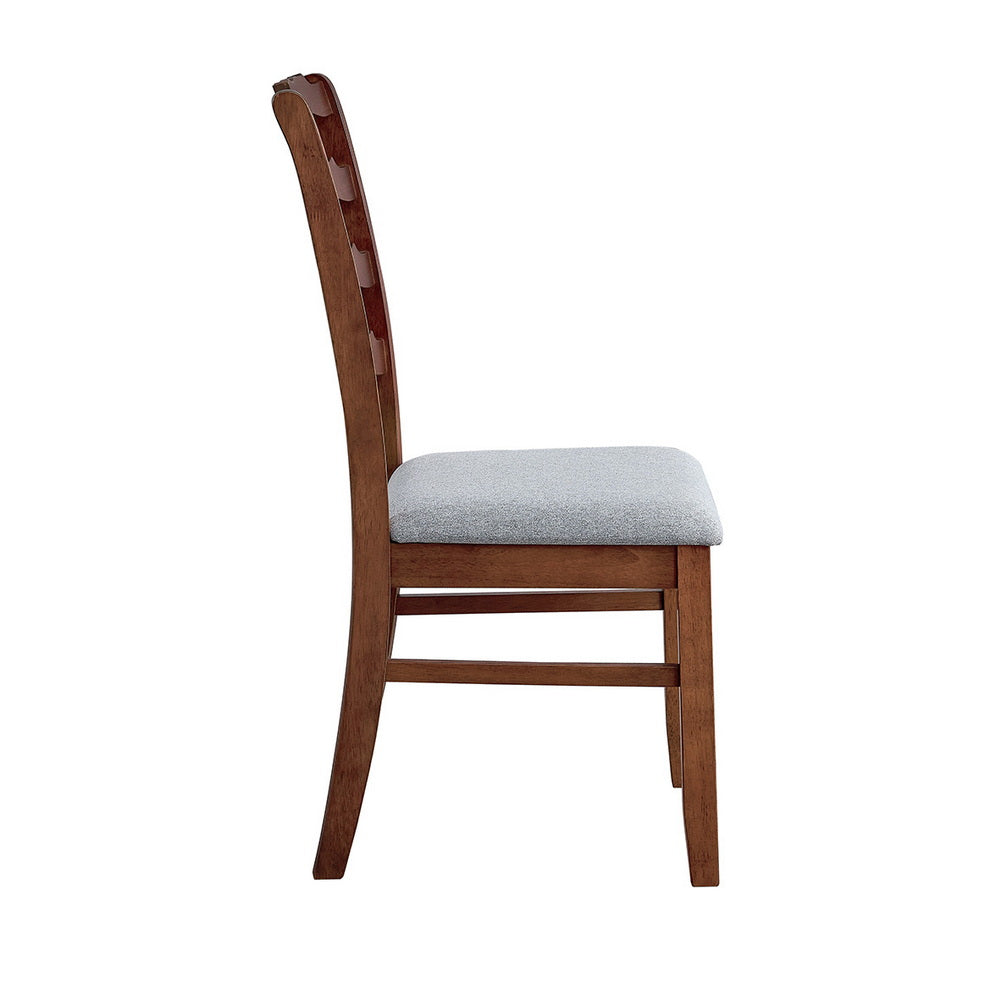 ACTU farmhouse dining chair in warm wood with gray upholstered seat on Tampa Home & Garden Store