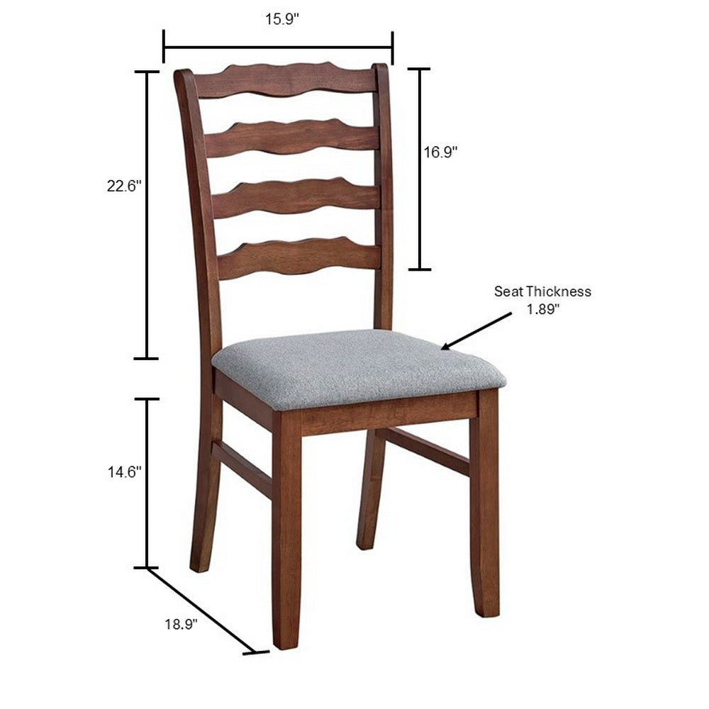 ACTU Farmhouse Dining Chair with gray upholstered seat and brown wooden ladder back on Tampa Home & Garden Store