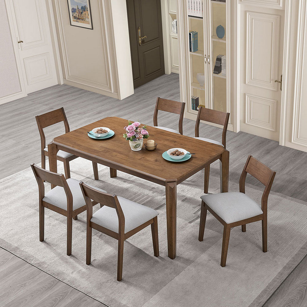 ACTU 59” solid wood mid-century dining table set with 6 chairs for small spaces, walnut finish on Tampa Home & Garden Store