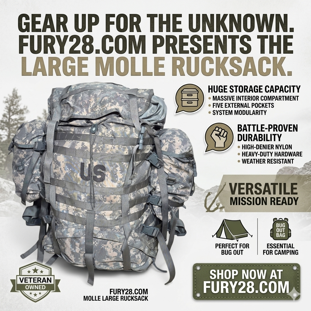 Fury28 ACU/UCP MOLLE II large rucksack in camo with MOLLE webbing and waterproof liner on Tampa Home & Garden Store