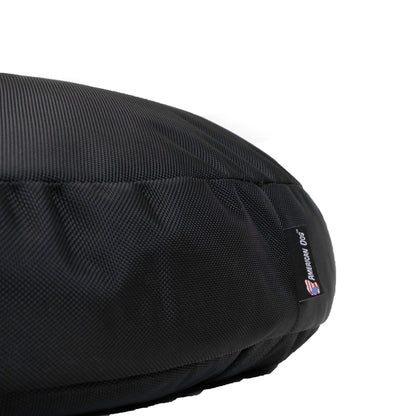 Dog Bed Round Armor™ in black rugged fabric with American Dog tag on Tampa Home & Garden Store
