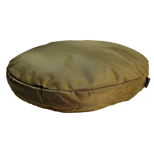 Round Armor™ Dog Bed by American Dog in khaki fabric, cozy pet bed on Tampa Home & Garden Store