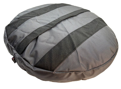 Round Armor dog bed in gray with black strap accents by American Dog on Tampa Home & Garden Store