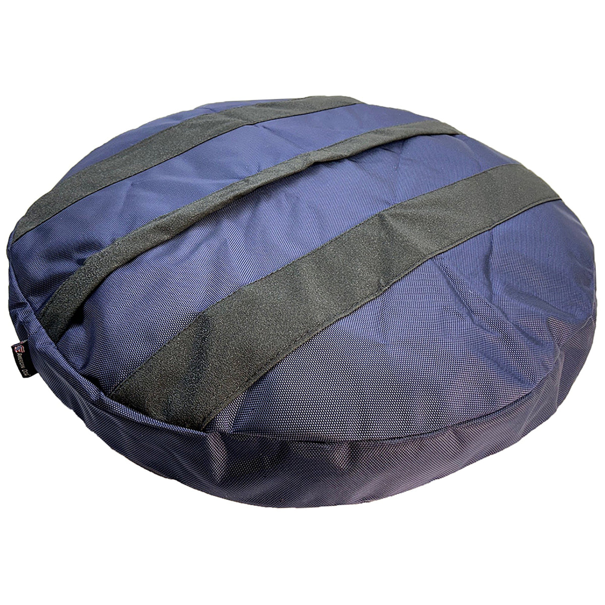 Dog Bed Round Armor blue fabric with gray piping, American Dog brand on Tampa Home & Garden Store