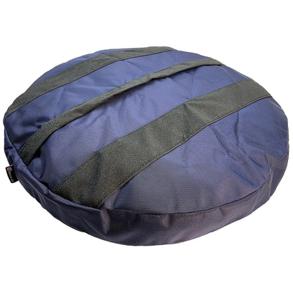 Dog Bed Round Armor blue fabric with gray piping, American Dog brand on Tampa Home & Garden Store