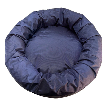 Round bolstered dog bed navy blue fabric by American Dog on Tampa Home & Garden Store