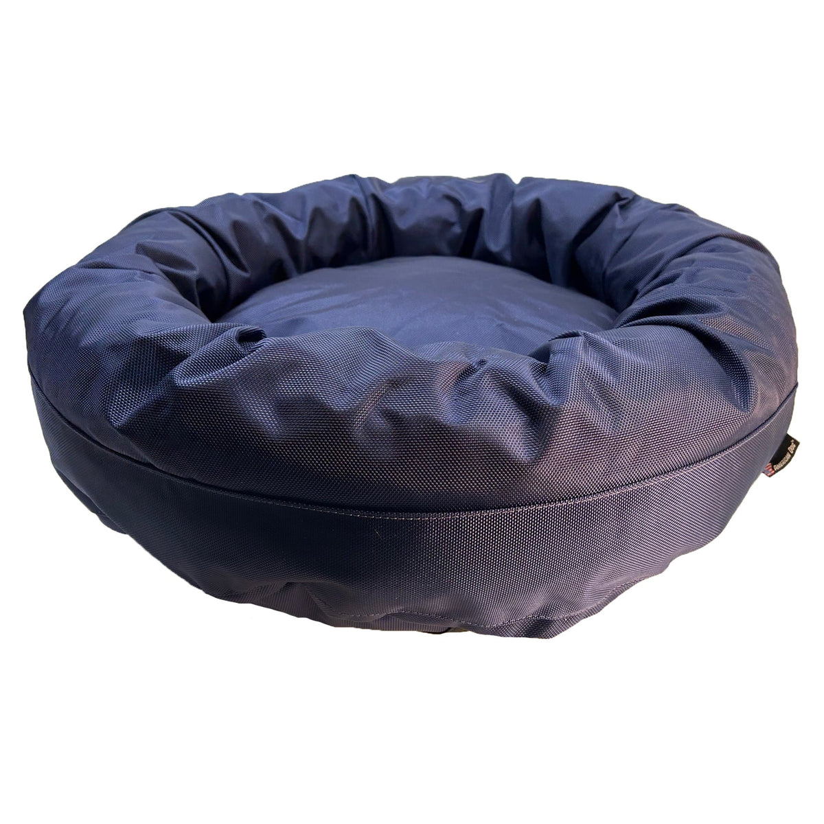 Dog Bed Round Bolstered Armor navy blue fabric American Dog on Tampa Home & Garden Store