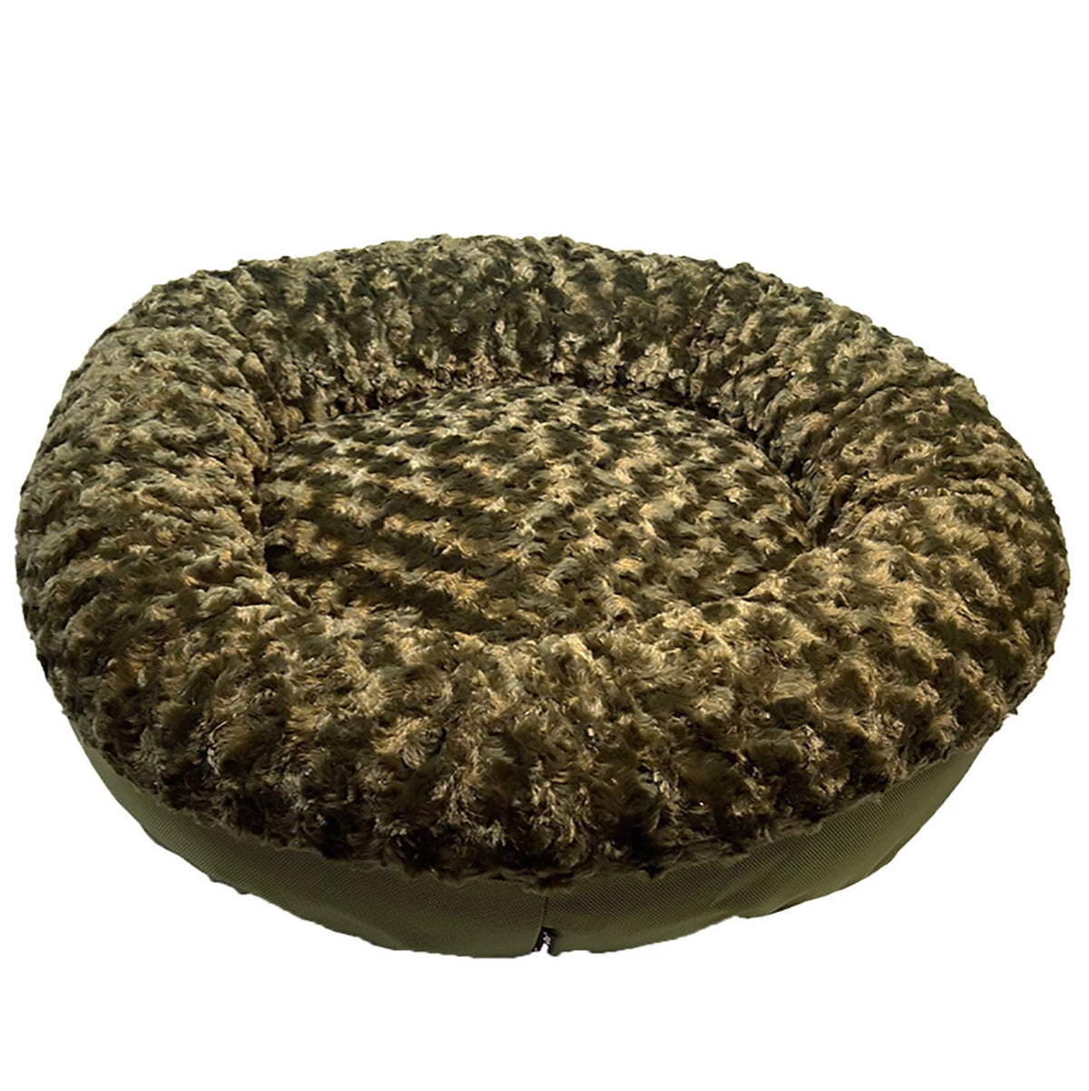 Dog bed round bolstered Furvana by American Dog in olive faux fur on Tampa Home & Garden Store