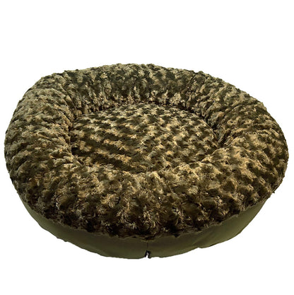 Dog bed round bolstered Furvana by American Dog in olive faux fur on Tampa Home & Garden Store