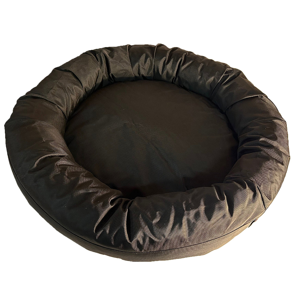 Dog Bed Round Bolstered Armor in black fabric with plush padded rim on Tampa Home & Garden Store