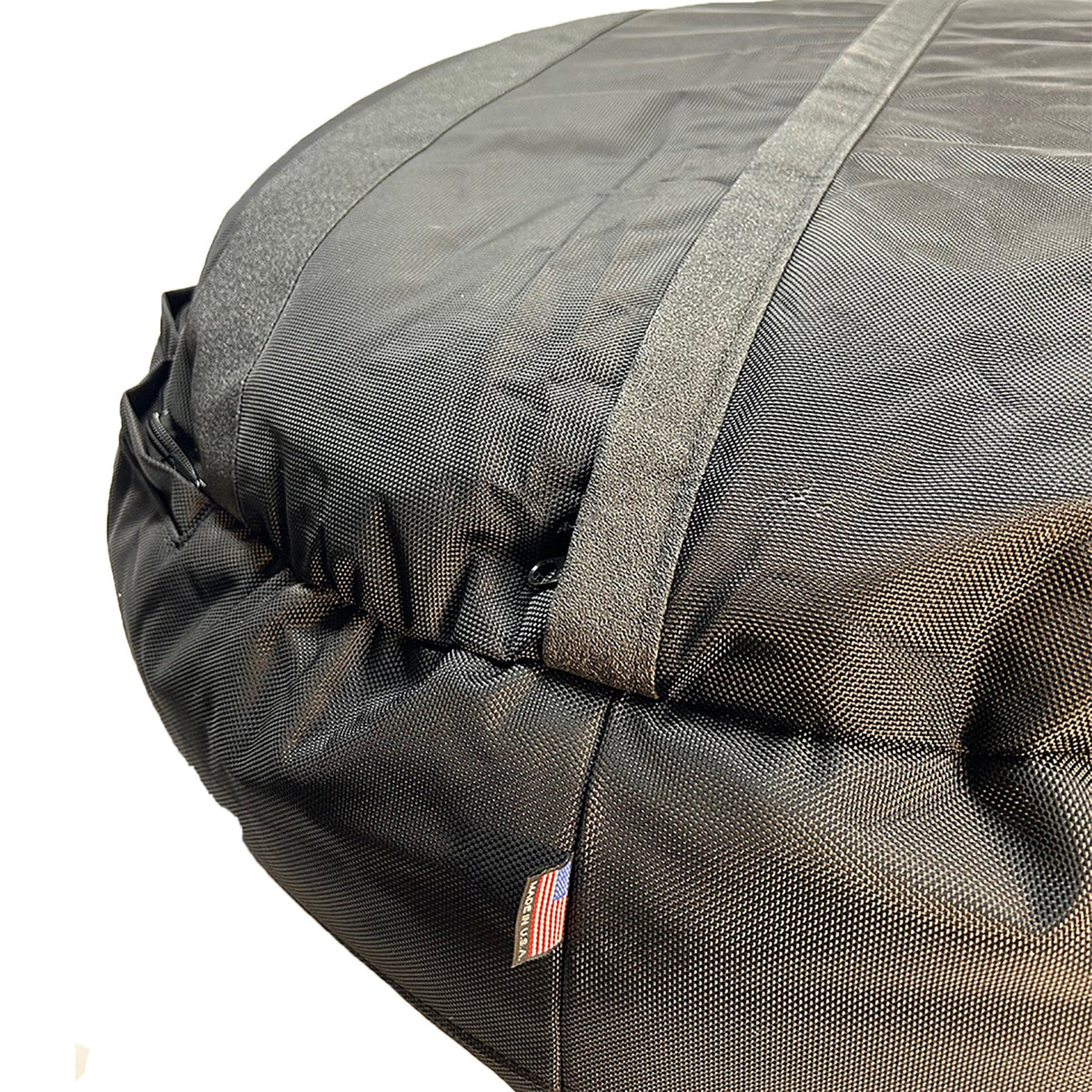 Dog Bed Round Bolstered Armor by American Dog in dark gray woven fabric with strap tag visible on Tampa Home & Garden Store