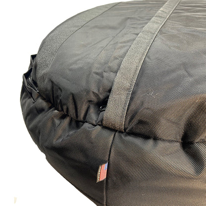 Dog Bed Round Bolstered Armor by American Dog in dark gray woven fabric with strap tag visible on Tampa Home & Garden Store