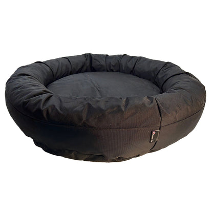 Dog Bed Round Bolstered Armor by American Dog in black fabric with cushioned rim on Tampa Home & Garden Store