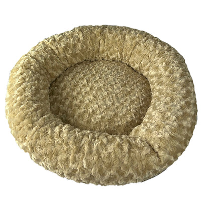 Dog Bed - Round bolstered Furvana™ in beige plush fabric on Tampa Home & Garden Store