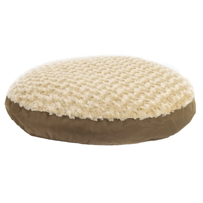 Dog Bed Round Furvana™ with beige plush top and brown canvas base by American Dog on Tampa Home & Garden Store