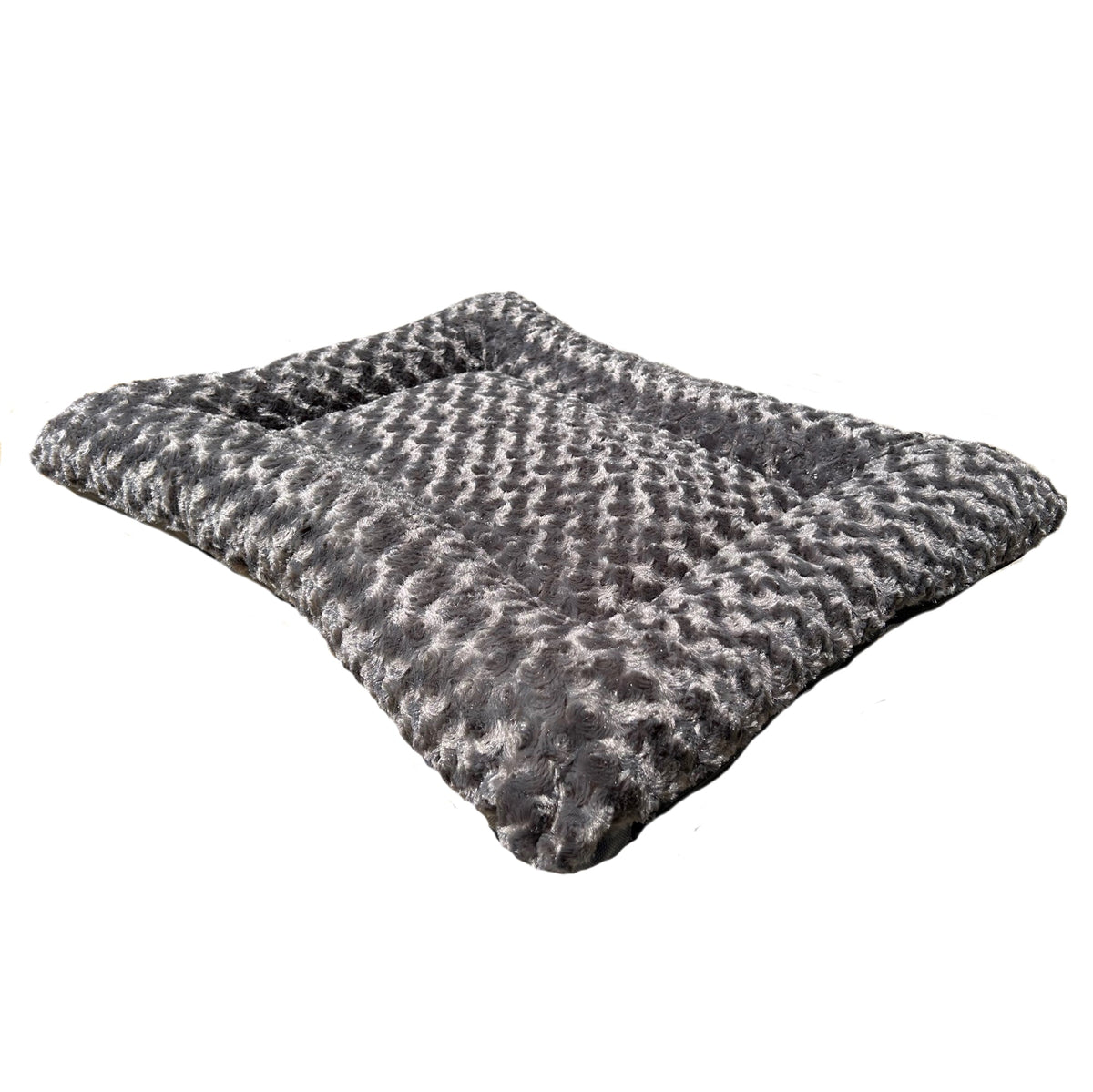 Rectangle bolstered Furvana Cloud dog bed in charcoal gray plush fabric by American Dog on Tampa Home & Garden Store