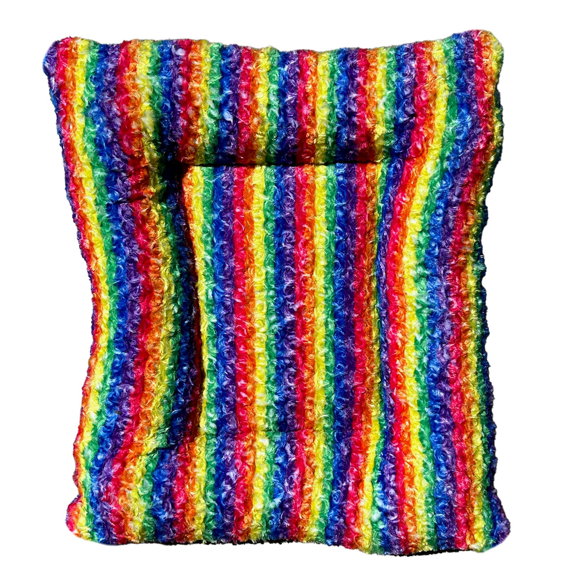 Dog Bed - Rectangle Bolstered Furvana Cloud in rainbow plush fabric by American Dog on Tampa Home & Garden Store