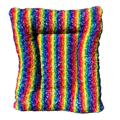 Dog Bed - Rectangle Bolstered Furvana Cloud in rainbow plush fabric by American Dog on Tampa Home & Garden Store