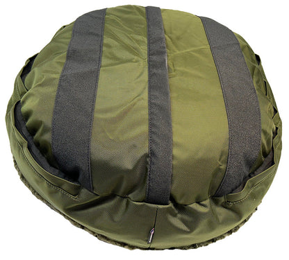 Dog Bed - Round Bolstered Furvana™, olive green fabric with black straps, American Dog pet bed on Tampa Home & Garden Store