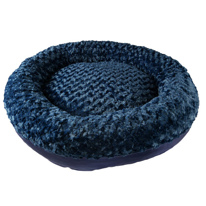 Dog Bed Round Bolstered Furvana blue plush with raised rim by American Dog on Tampa Home & Garden Store