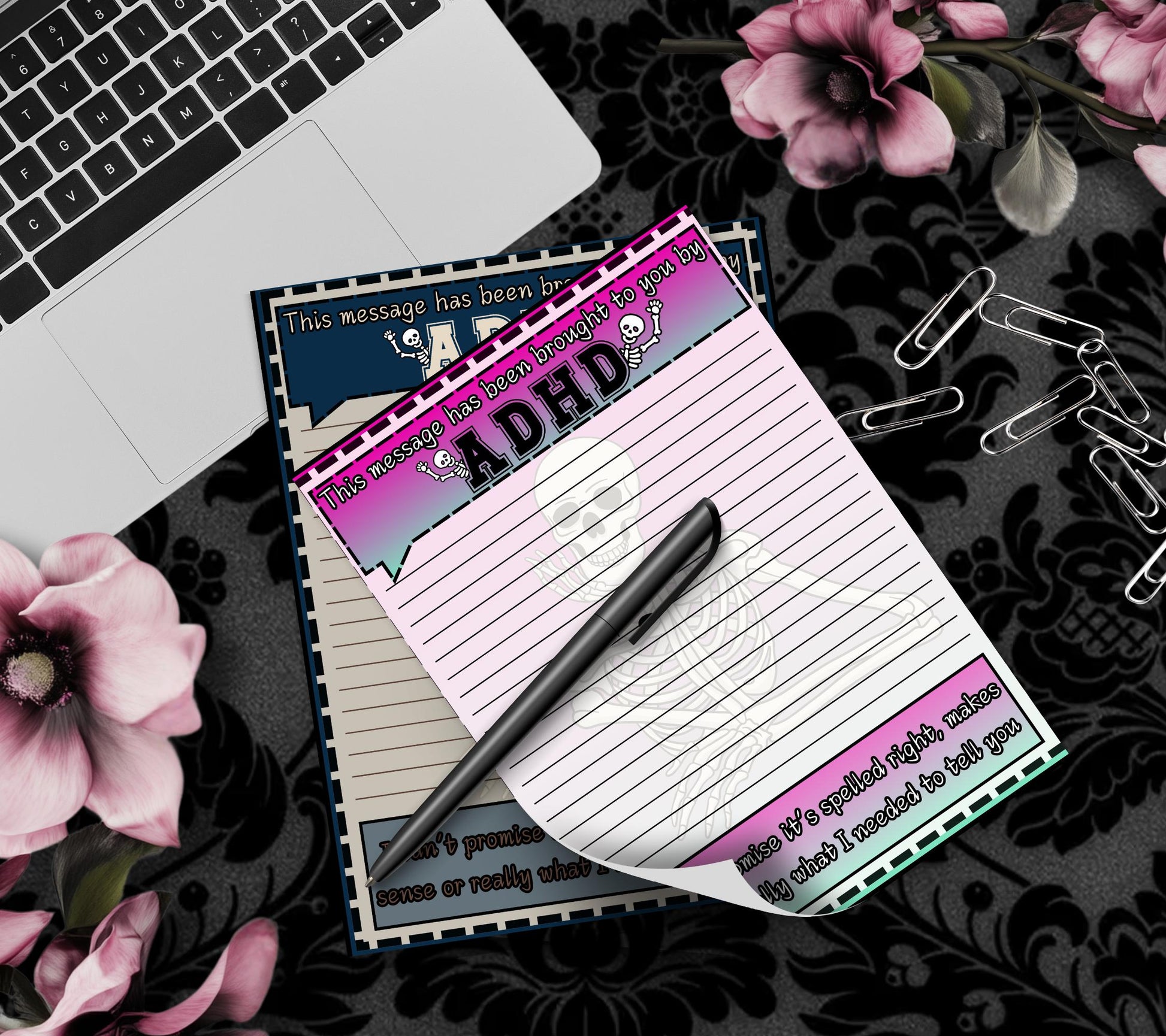 ADHD Funny Skeleton Notepad: Sarcastic Work Notes - Tampa Home & Garden Store