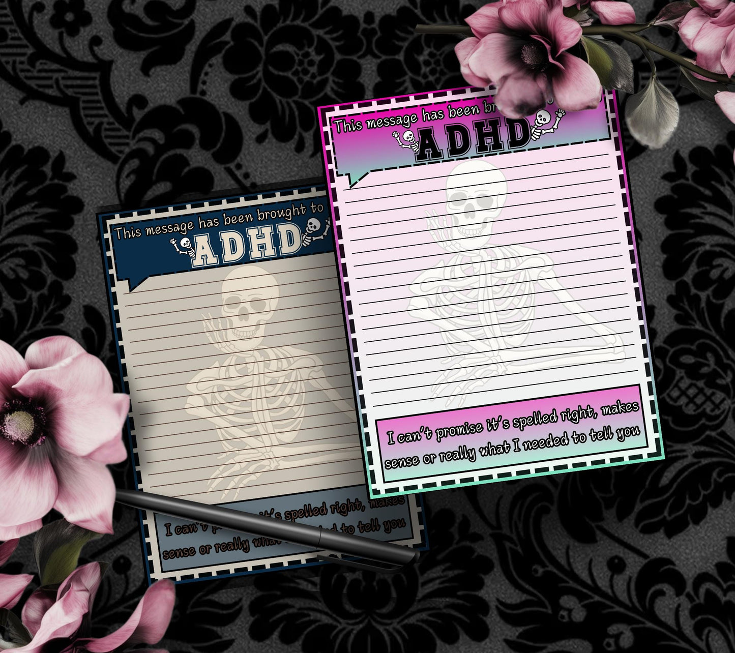 ADHD Funny Skeleton Notepad: Sarcastic Work Notes - Tampa Home & Garden Store