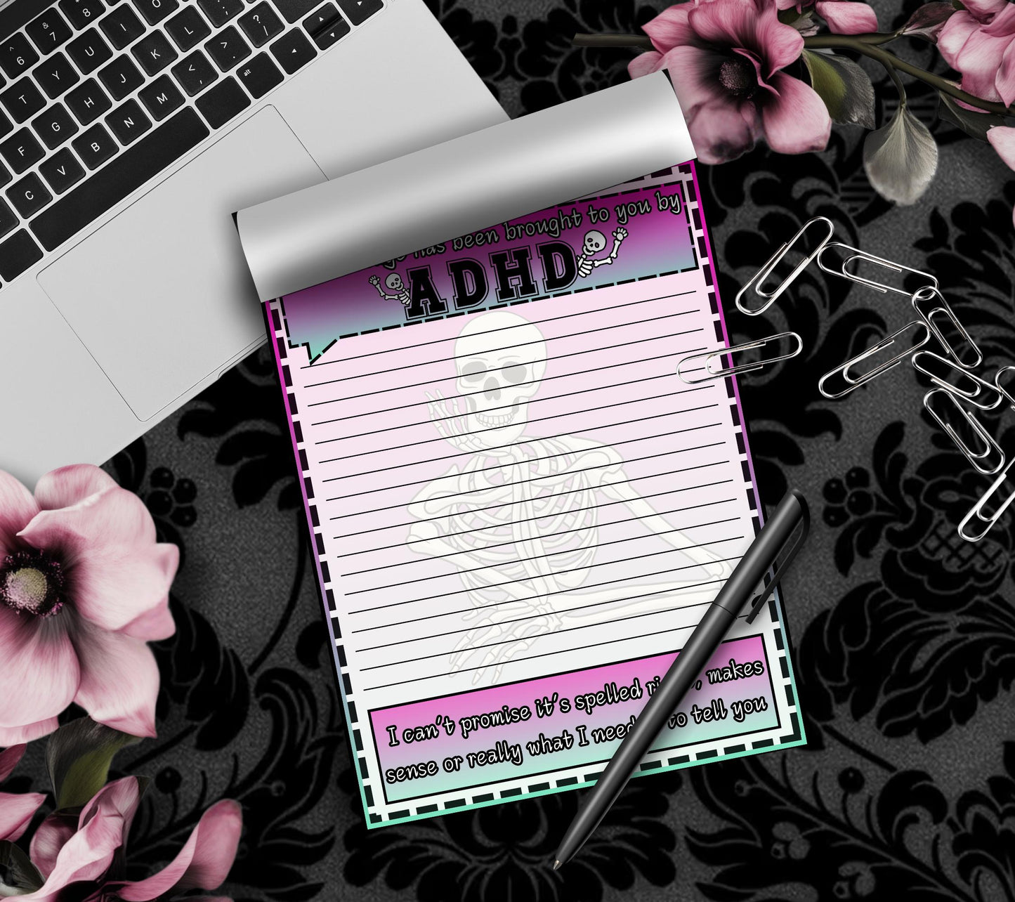 ADHD Funny Skeleton Notepad: Sarcastic Work Notes - Tampa Home & Garden Store